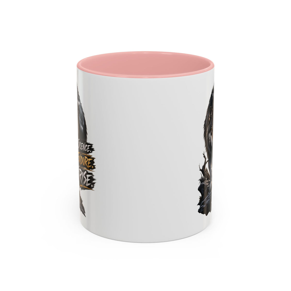 Wolf Graphic Coffee Mug — "Silence Endure Rise" Accent Ceramic Mug (11/15oz)
