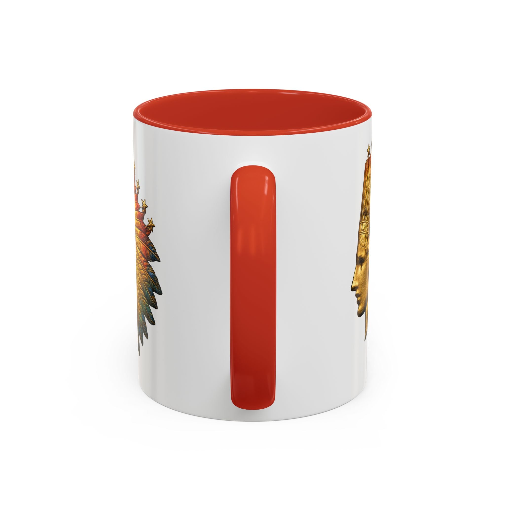 Golden Native Headdress Accent Coffee Mug – Vintage Indian Chief Design (11/15oz)