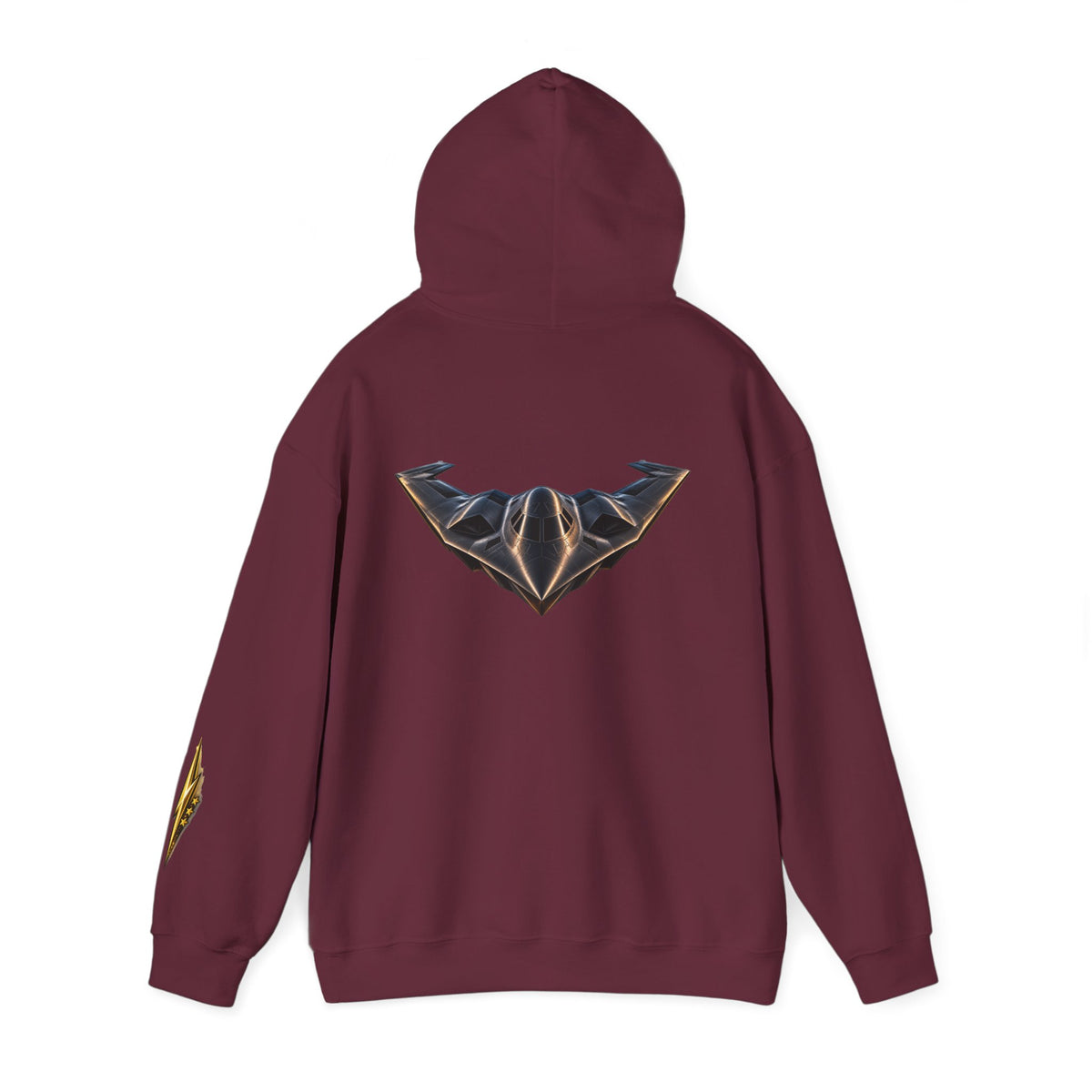 Emblem Armor Hoodie — Black Metallic Crest Back Jet Graphic Hoodie