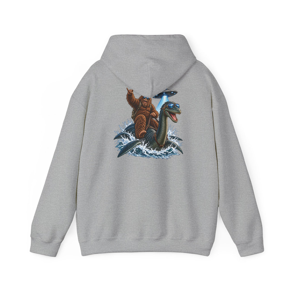 Loch Ness Monster Ride Hoodie — Retro Bigfoot & Nessie Graphic Sweatshirt