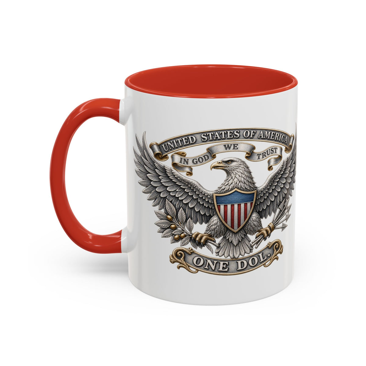 Eagle Shield Accent Coffee Mug — Patriotic "In God We Trust" Design
