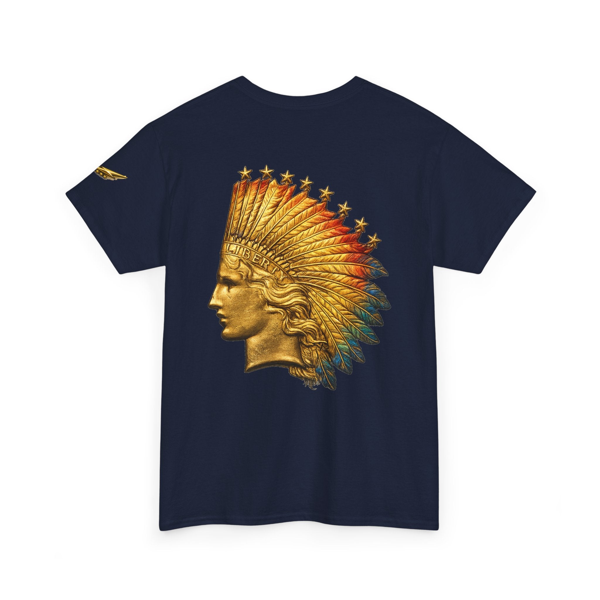 Graphic Tee — Golden Native Chief Headdress Back Print