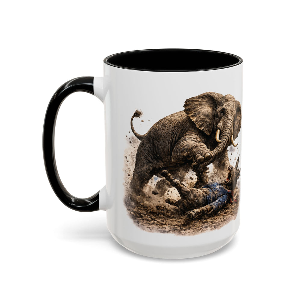 Elephant Charge Accent Coffee Mug — Dramatic Wildlife Illustration (11/15oz)