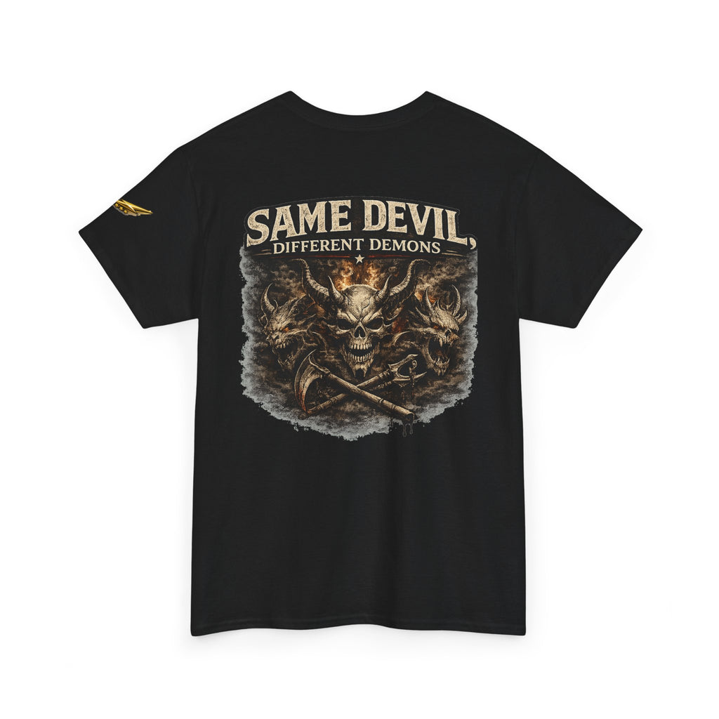 Same Devil Graphic Tee — "Same Devil Different Demons" Skull Back Print