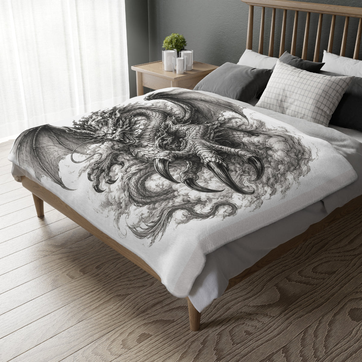 Dragon Claw Velveteen Blanket – Black Ink Fantasy Microfiber Throw