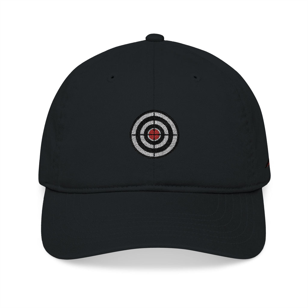 Embroidered Target Baseball Cap — Organic Cotton Dad Hat, Minimal Aim Design