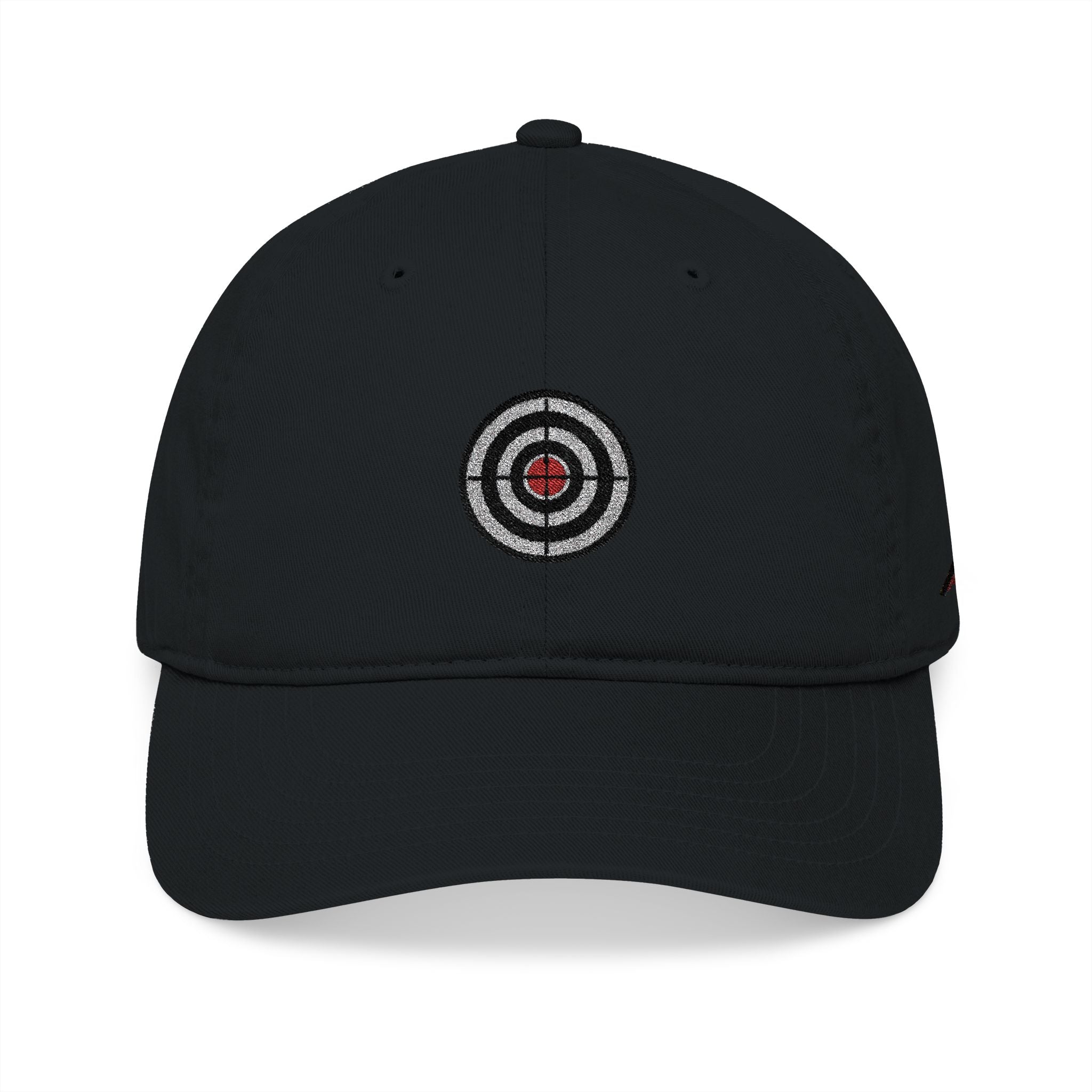 Embroidered Target Baseball Cap — Organic Cotton Dad Hat, Minimal Aim Design