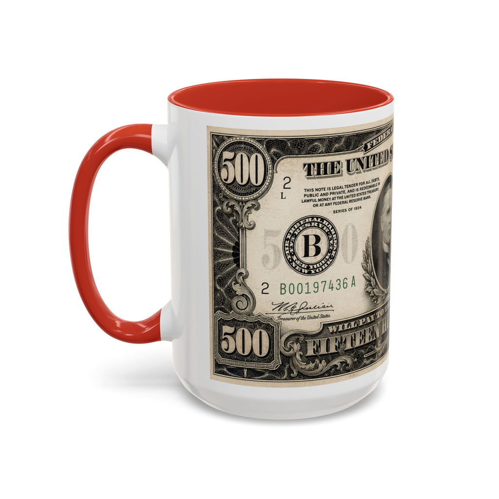 Money Print Coffee Mug — Vintage 1000 & 500 Note Accent Mug