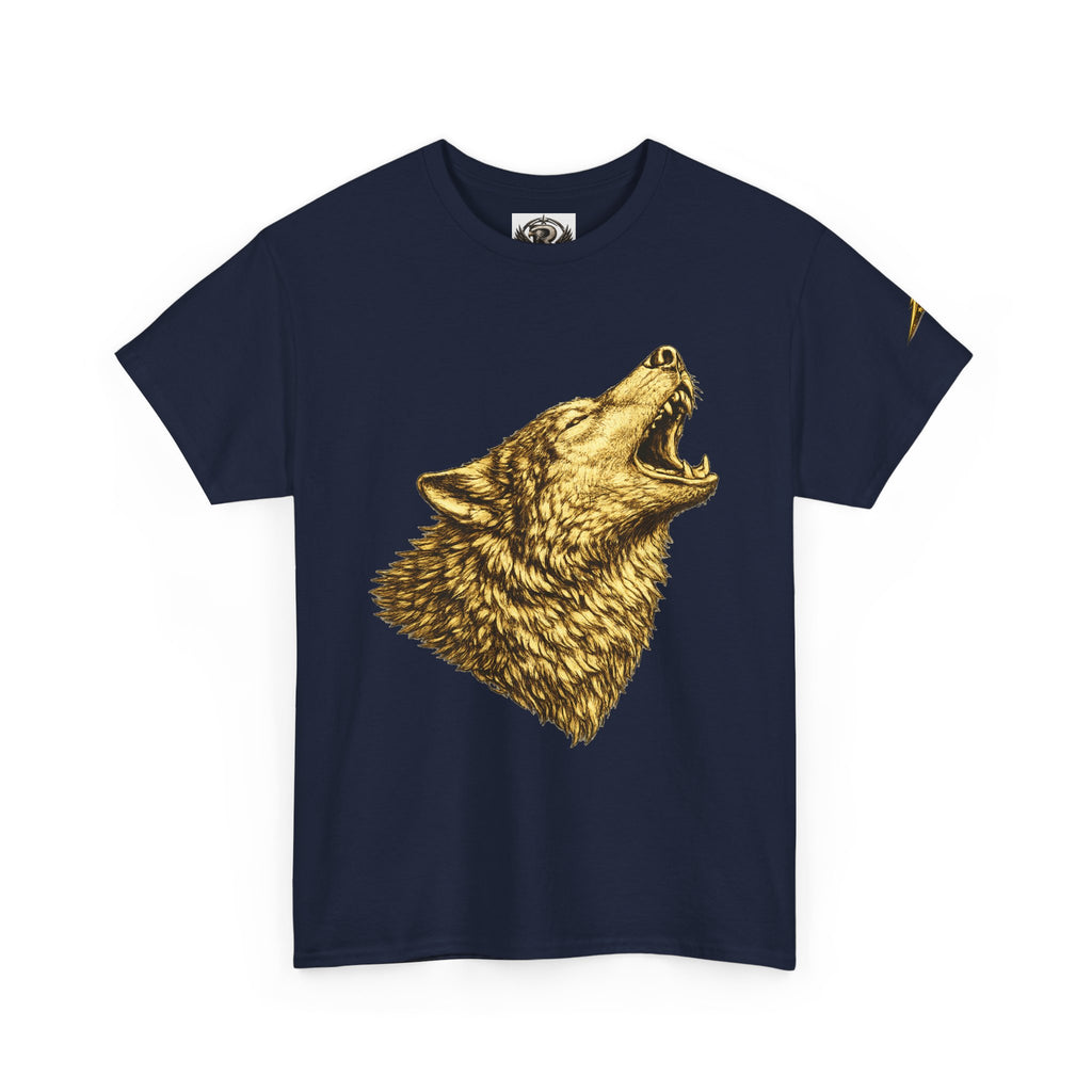 Howling Wolf Graphic Tee — Gold Wolf Head T-Shirt