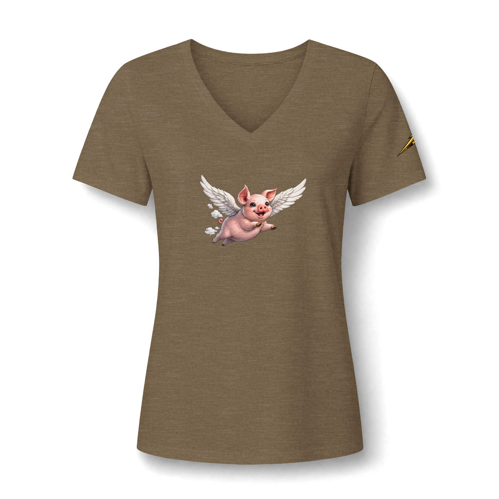 Women's V-Neck Tee — Flying Pig Angel Graphic