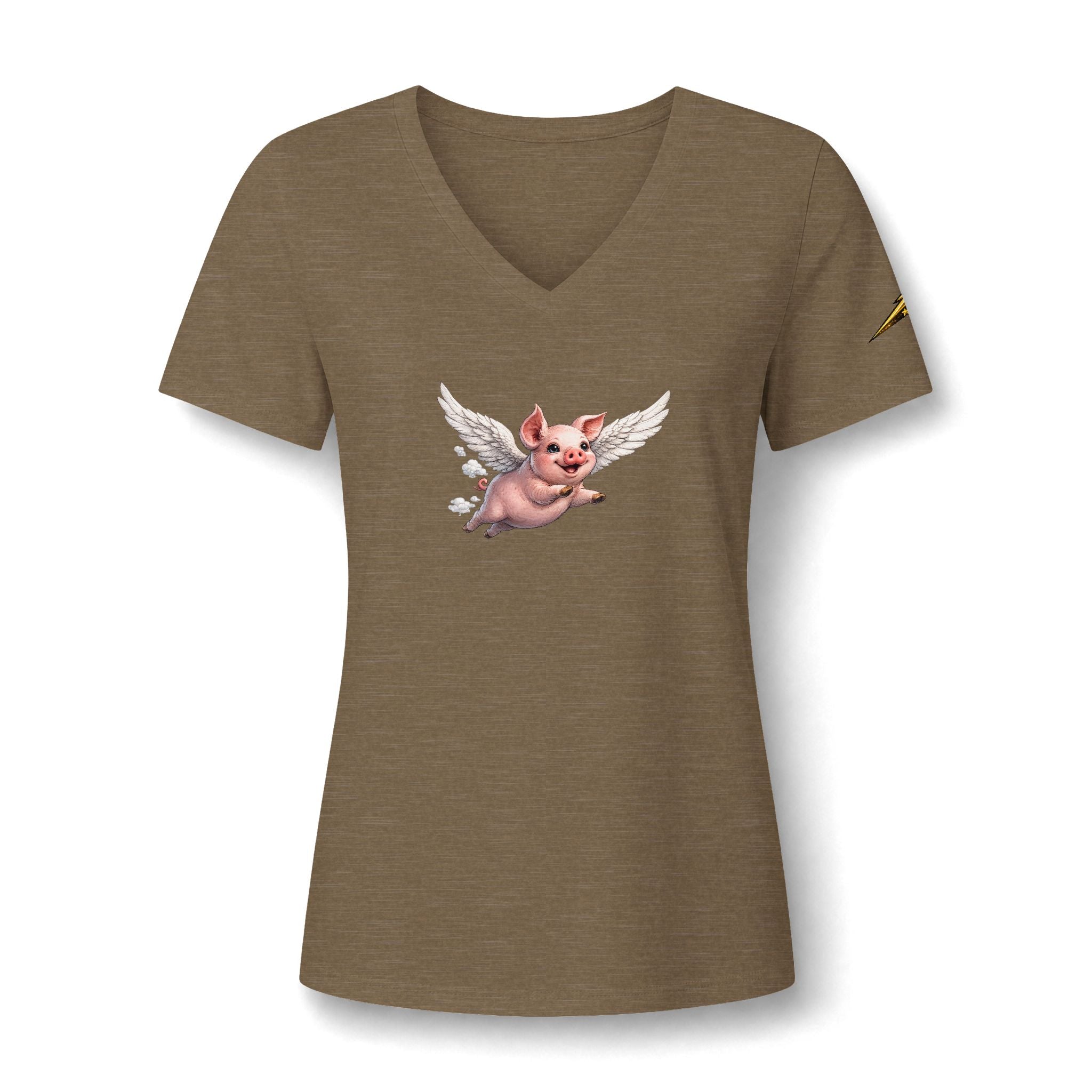 Women's V-Neck Tee — Flying Pig Angel Graphic