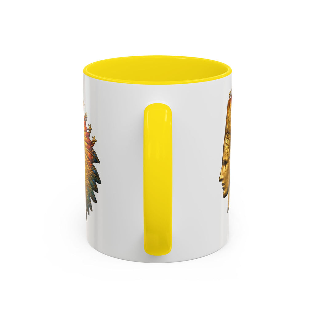 Golden Native Headdress Accent Coffee Mug – Vintage Indian Chief Design (11/15oz)