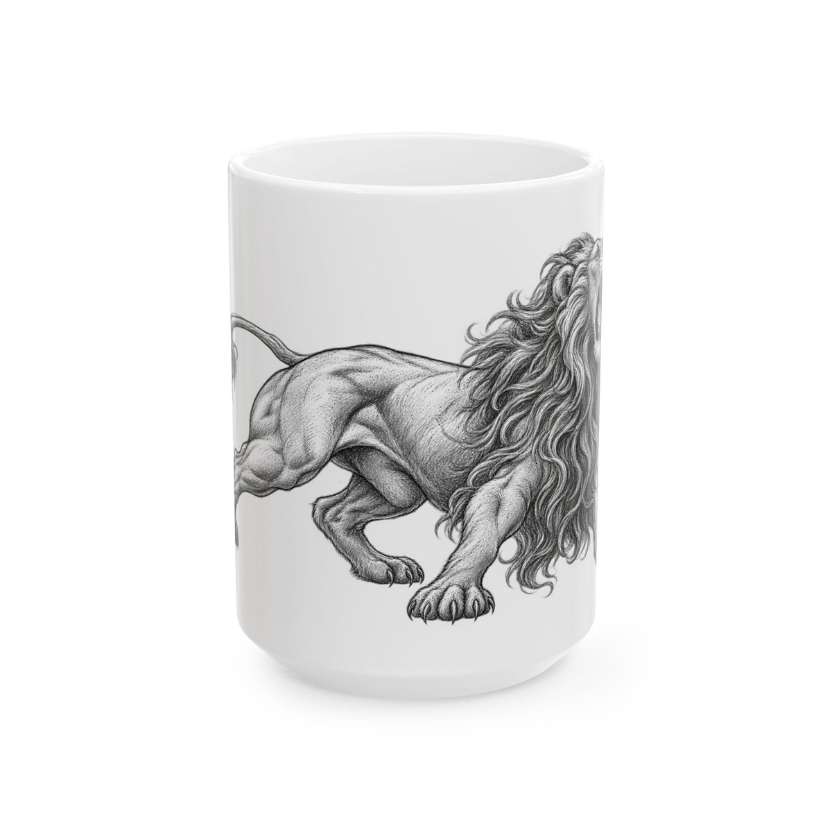 Lion Illustration Ceramic Mug — Majestic Sketch Coffee Cup (11oz & 15oz)
