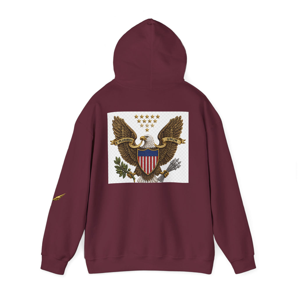 Eagle Emblem Hoodie — Vintage American Shield Graphic Hooded Sweatshirt