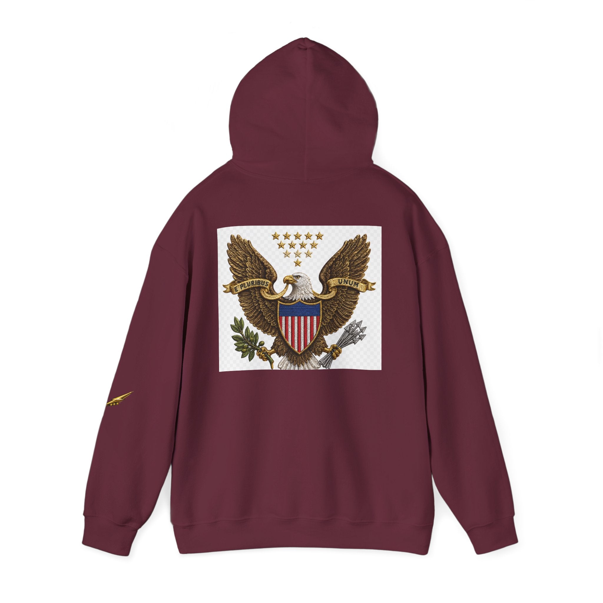 Eagle Emblem Hoodie — Vintage American Shield Graphic Hooded Sweatshirt