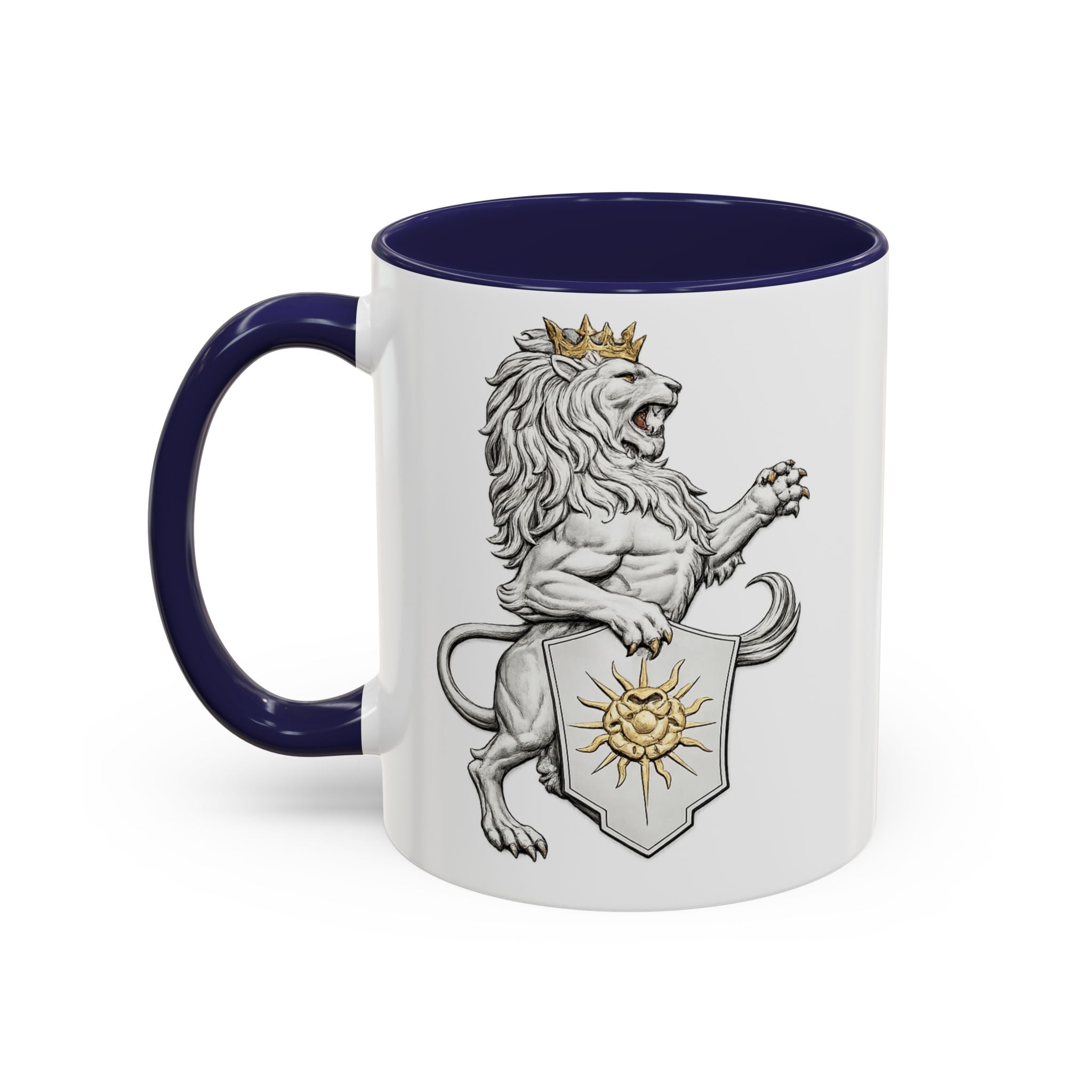 Royal Lion Crest Coffee Mug — Heraldic Crowned Lion Design (11/15oz)