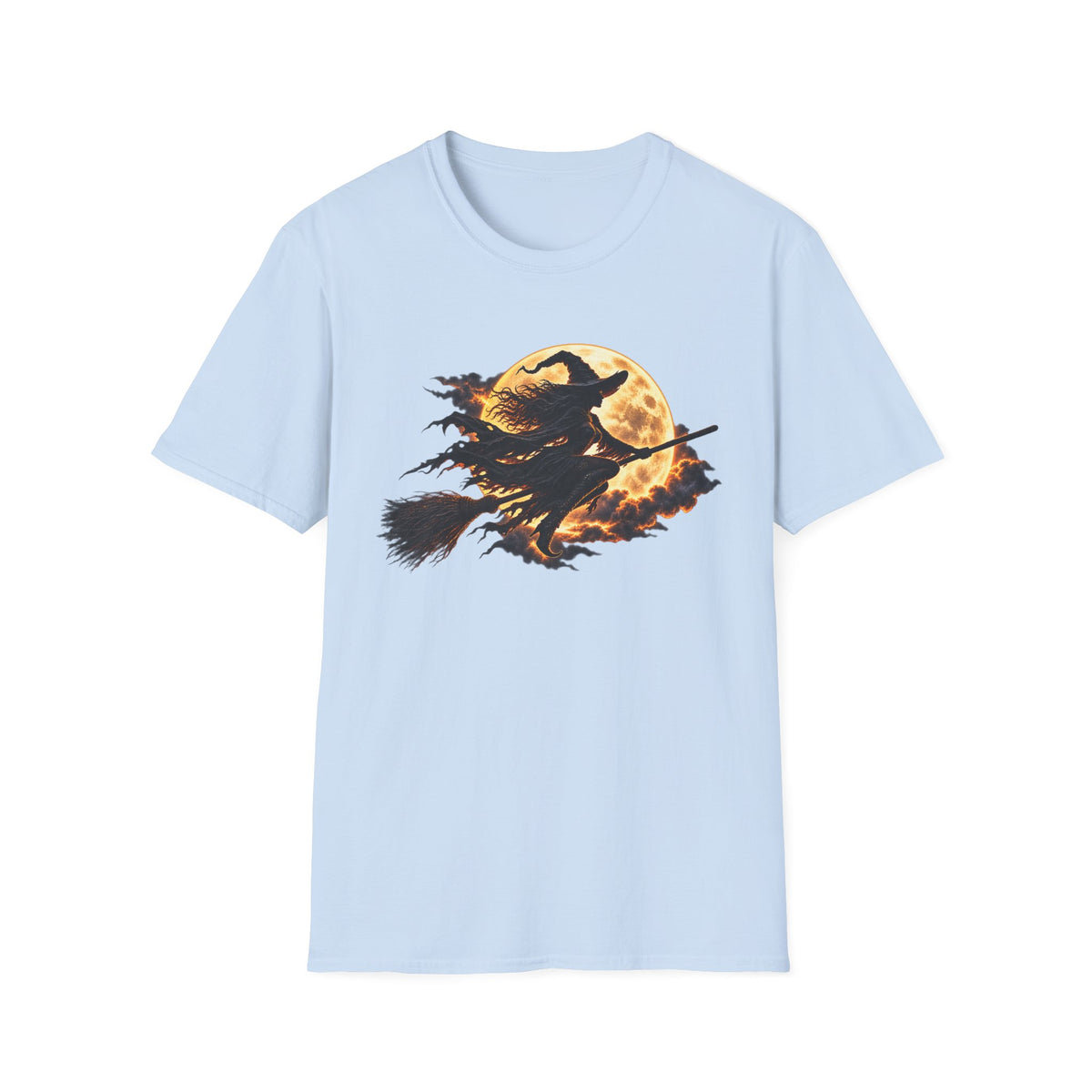 Witch Silhouette T-Shirt — Flying Witch & Full Moon Halloween Tee