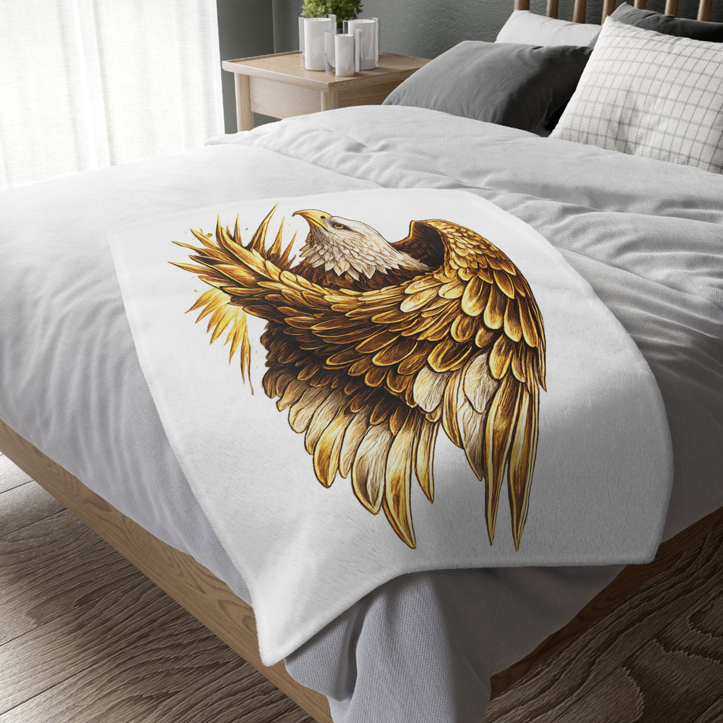 Golden Eagle Velveteen Throw Blanket — "Relentless" Two-Sided Microfiber