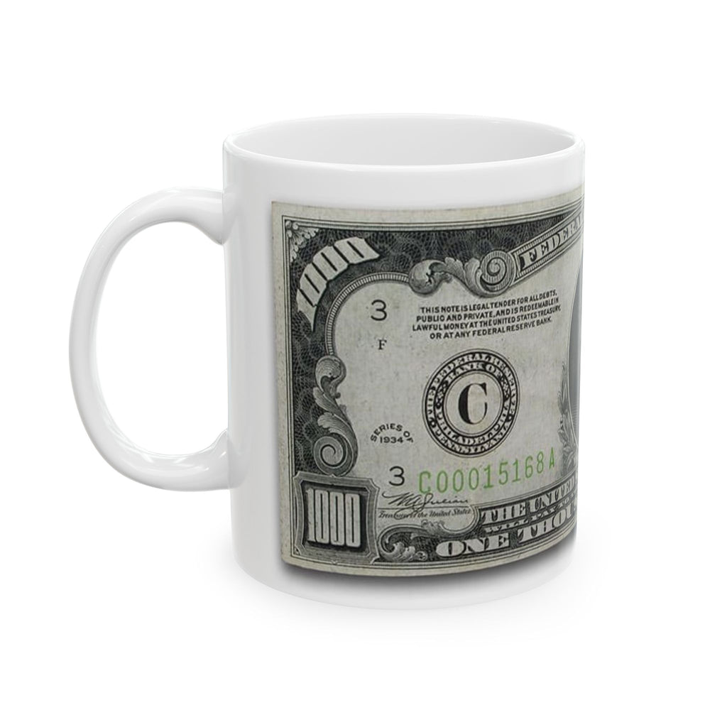 Vintage $1000 Federal Reserve Note Ceramic Mug — Retro Banknote Coffee Cup (11oz/15oz)