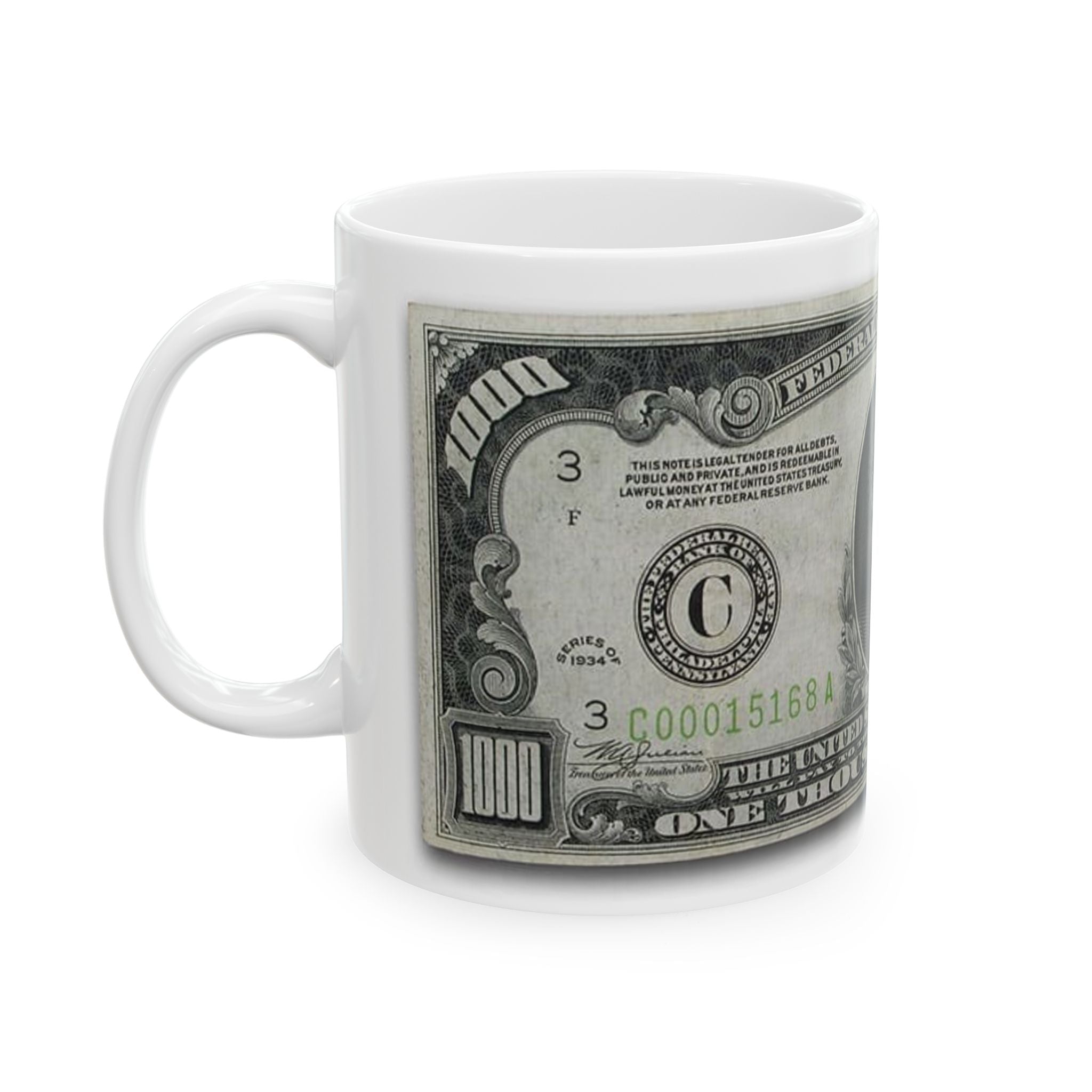Vintage $1000 Federal Reserve Note Ceramic Mug — Retro Banknote Coffee Cup (11oz/15oz)