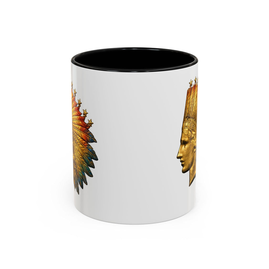 Golden Native Headdress Accent Coffee Mug – Vintage Indian Chief Design (11/15oz)