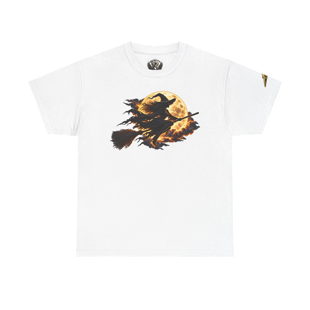 Witch Flight T‑Shirt — Vintage Moon & Broomstick Halloween Tee