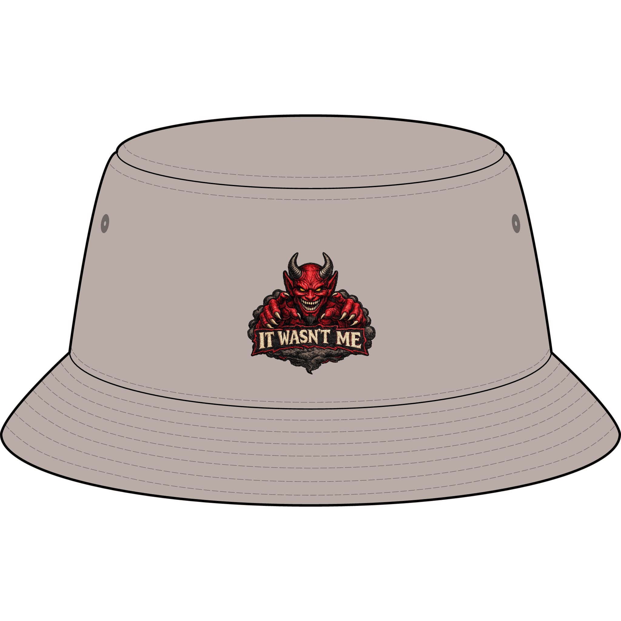 Bucket Hat — Retro Devil "It Wasn't Me" & Gold Lightning Embroidered Bucket Hat