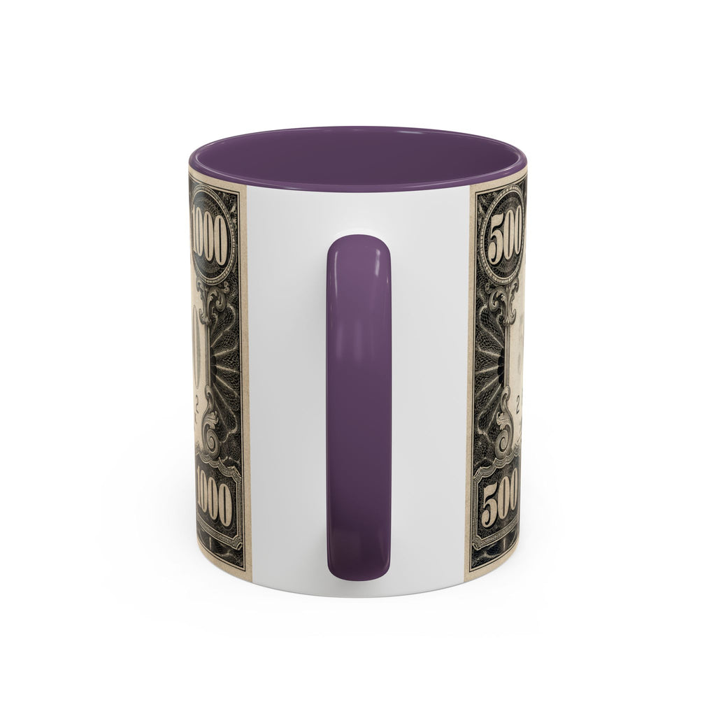 Money Print Coffee Mug — Vintage 1000 & 500 Note Accent Mug