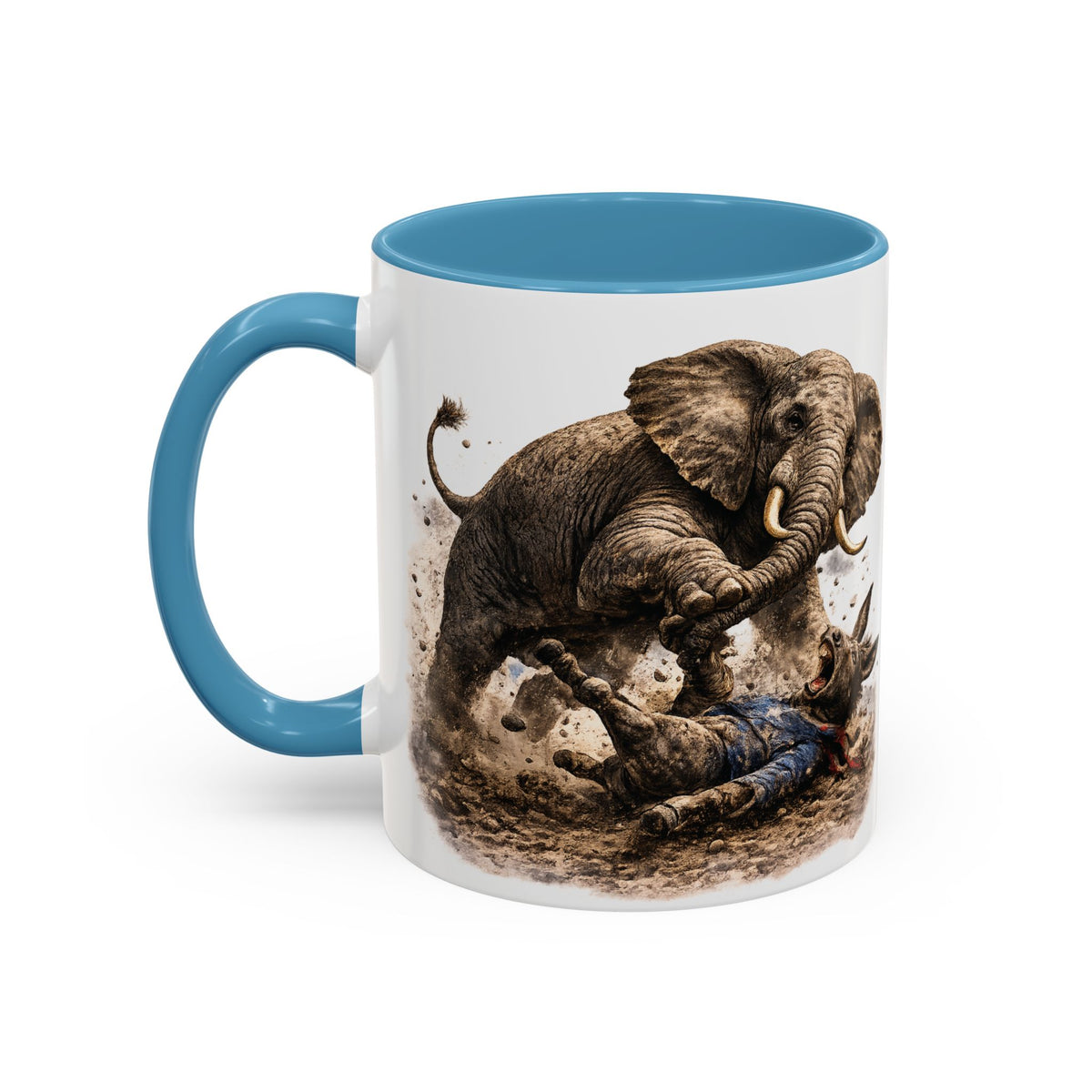 Elephant Charge Accent Coffee Mug — Dramatic Wildlife Illustration (11/15oz)