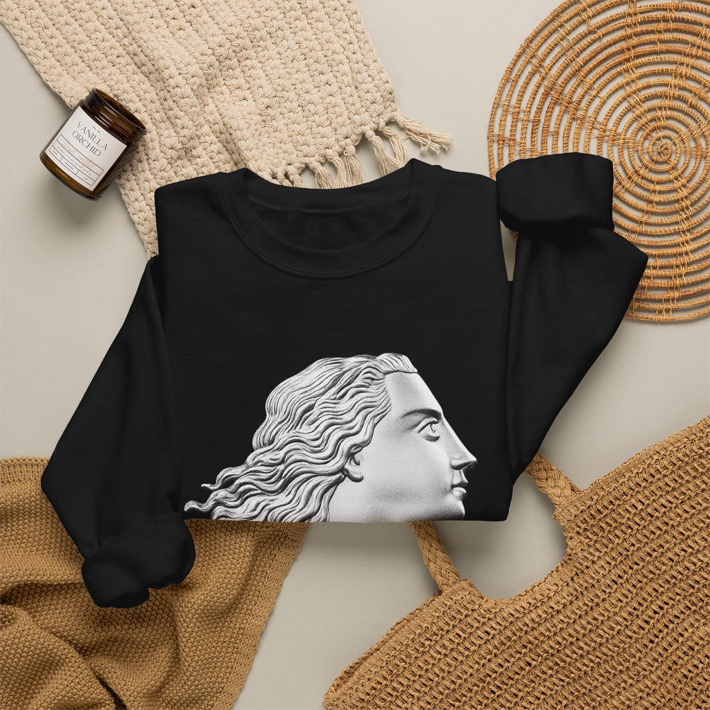 Classical Statue Profile Crewneck Sweatshirt — Sculpted Grecian Head Graphic
