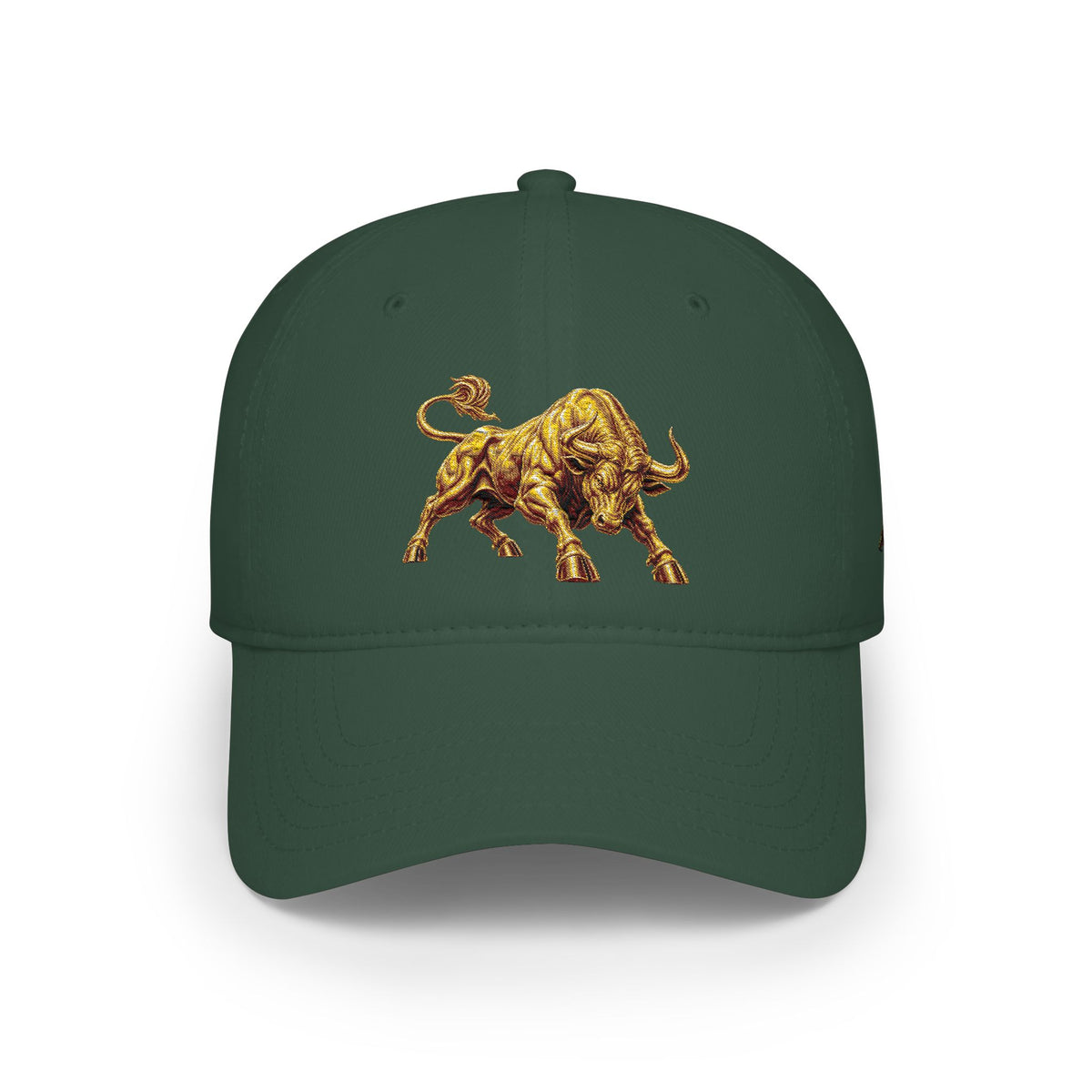 Gold Bull Embroidered Baseball Cap — Red Low Profile Hat for Stock Traders & Bold Streetwear