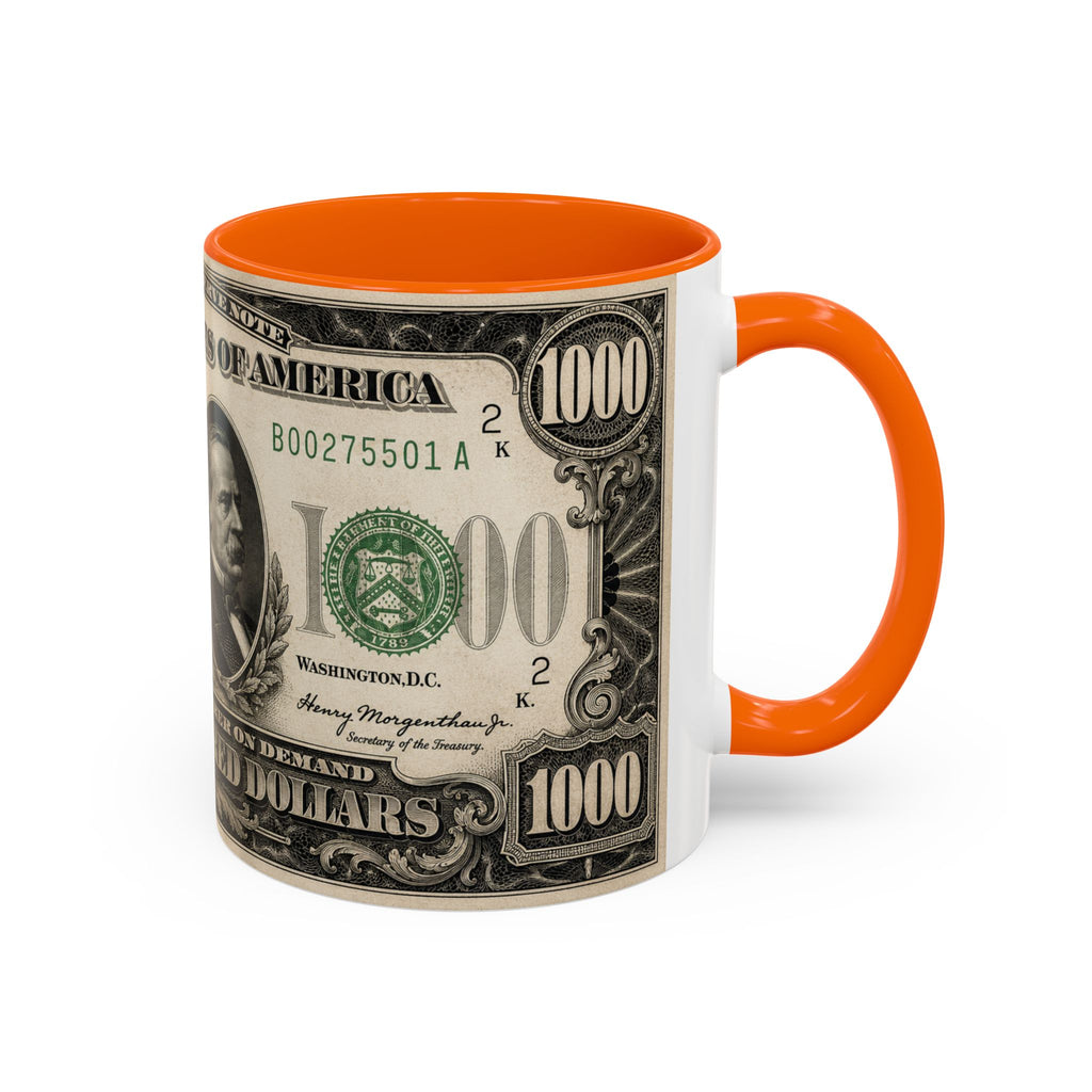 Money Print Coffee Mug — Vintage 1000 & 500 Note Accent Mug