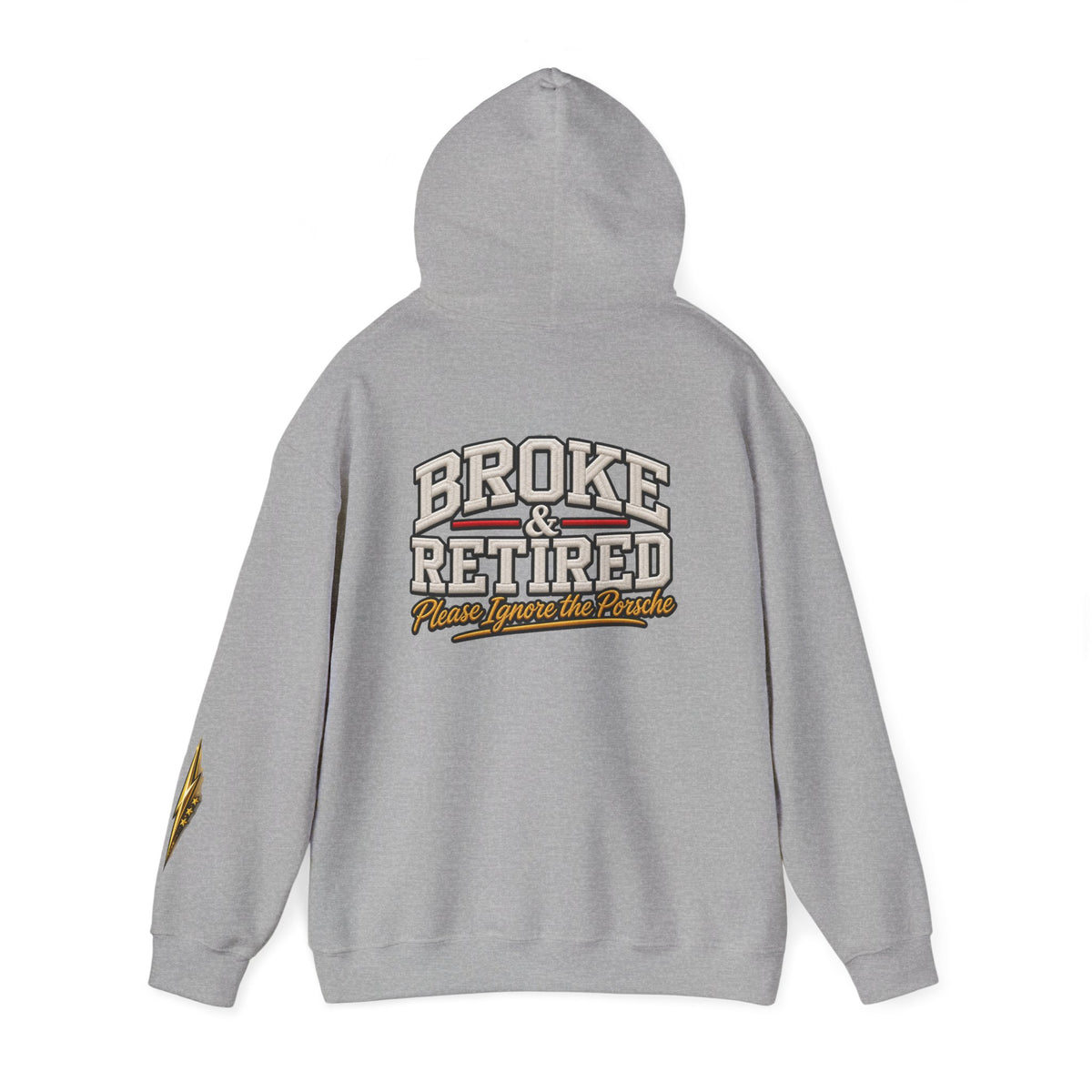 Broke & Retired Hoodie — 'Please Ignore the Pockets' Graphic Sweatshirt