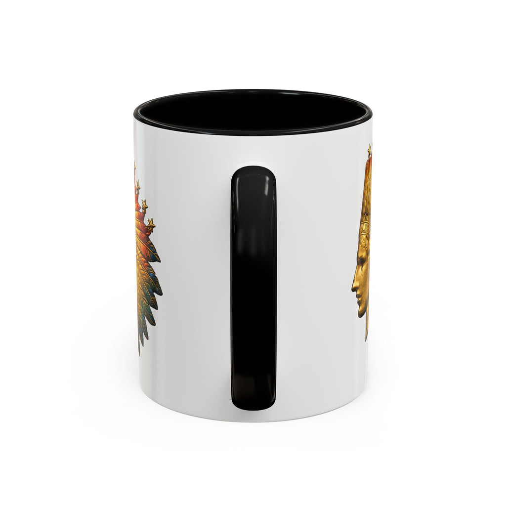 Golden Native Headdress Accent Coffee Mug – Vintage Indian Chief Design (11/15oz)