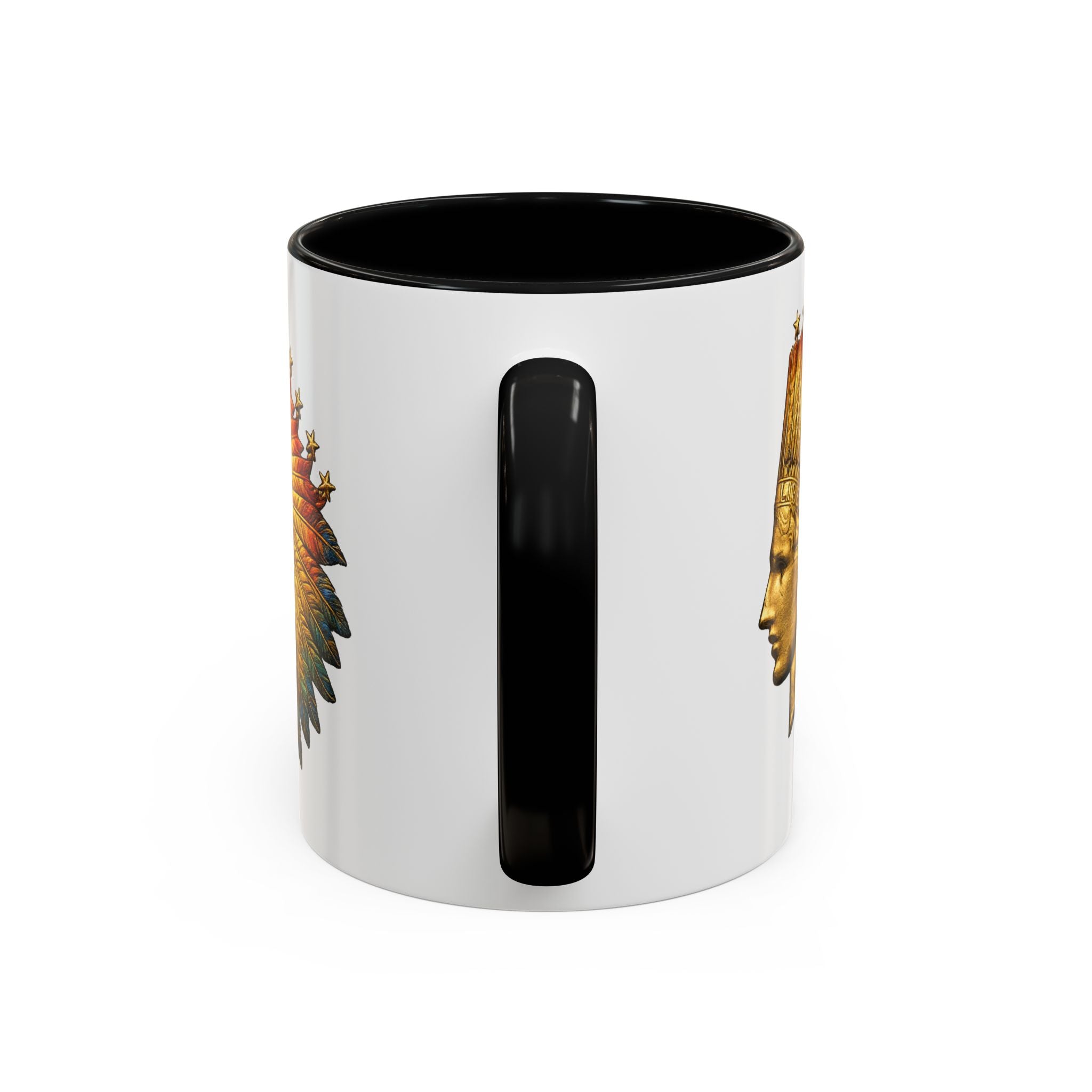 Golden Native Headdress Accent Coffee Mug – Vintage Indian Chief Design (11/15oz)