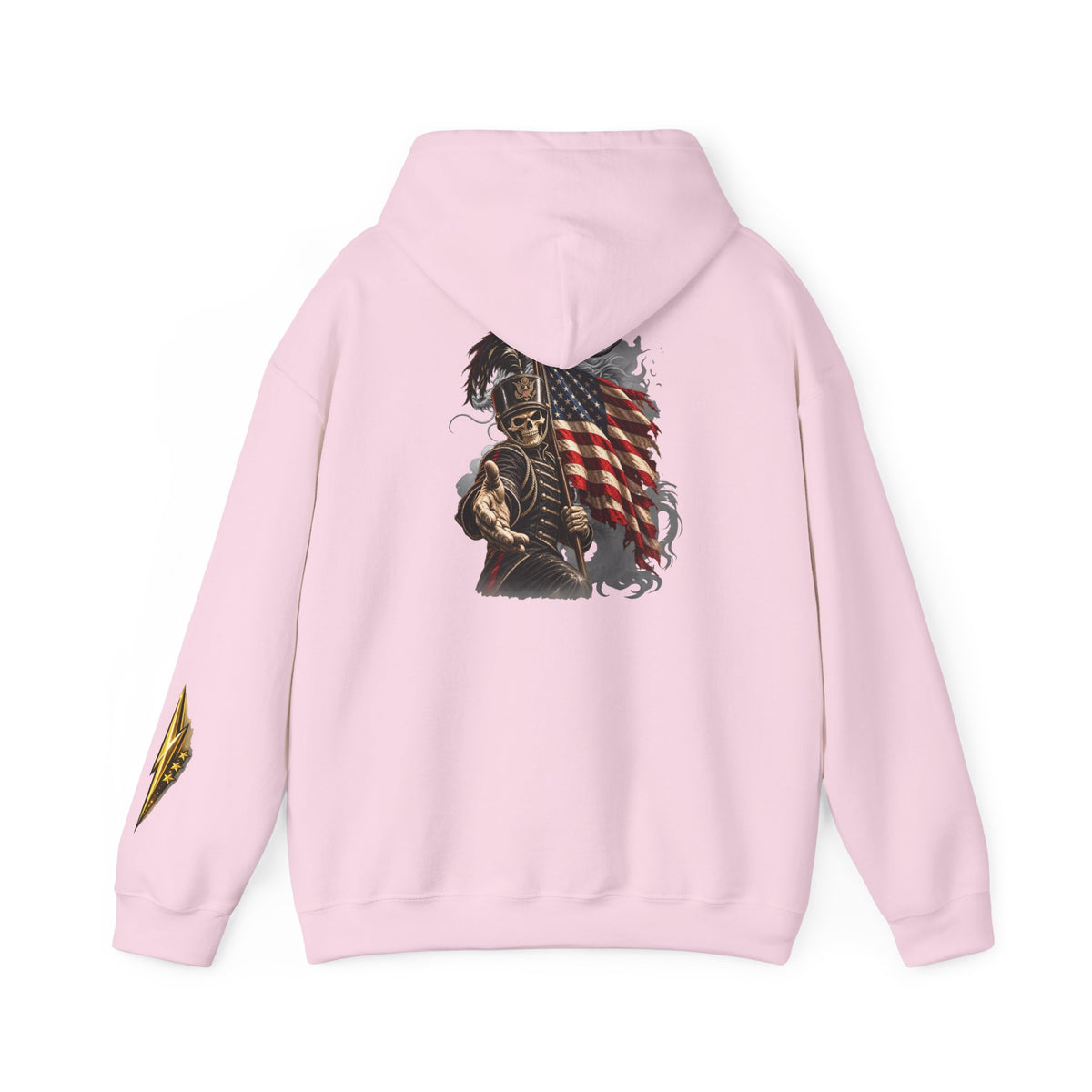 Patriotic Warrior Hoodie — American Flag Skull Back Graphic