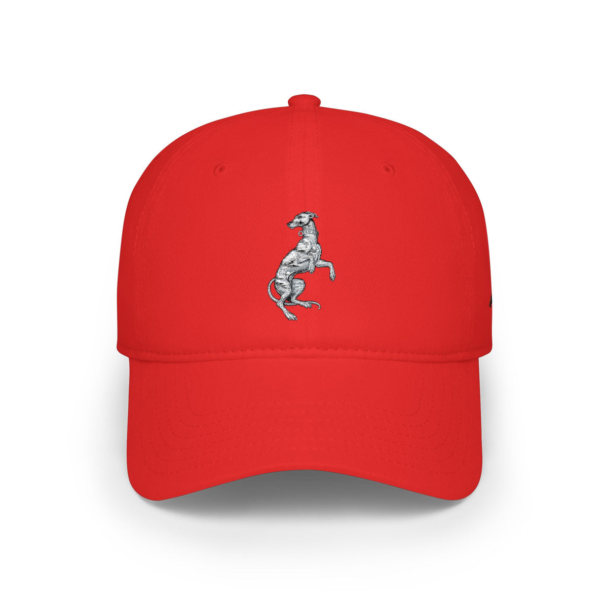 Silver Prancing Greyhound Embroidery — Low Profile Baseball Cap