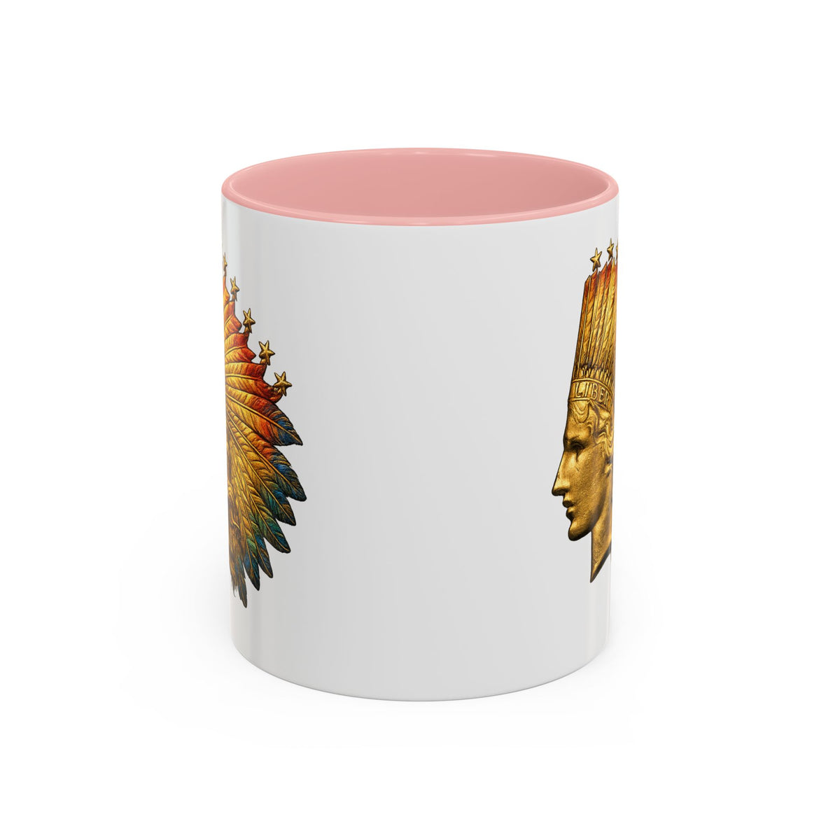 Golden Native Headdress Accent Coffee Mug – Vintage Indian Chief Design (11/15oz)