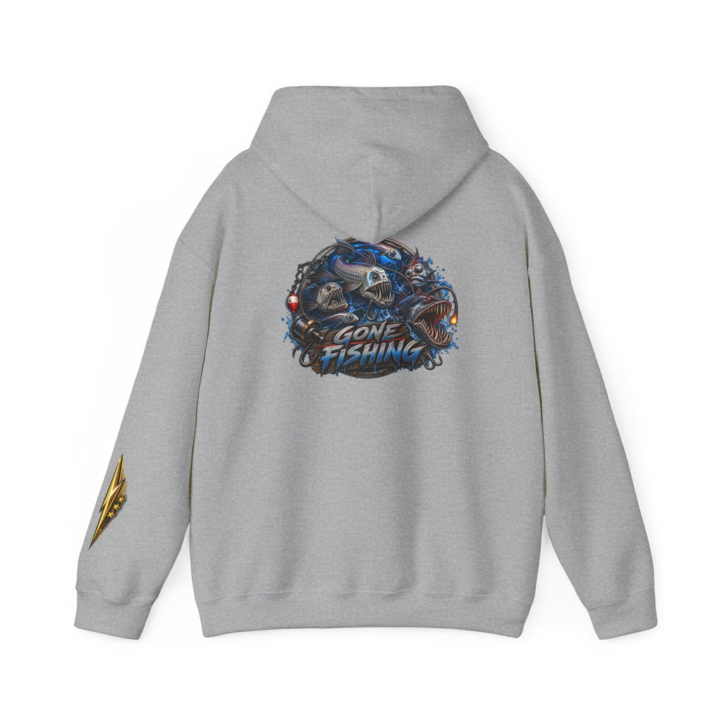 Fishing Skull Hoodie — "Gone Fishing" Graphic Pullover for Anglers