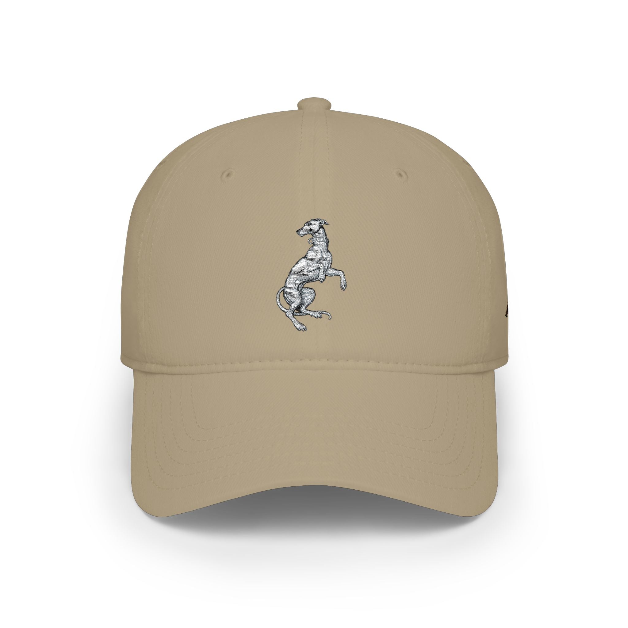 Silver Prancing Greyhound Embroidery — Low Profile Baseball Cap