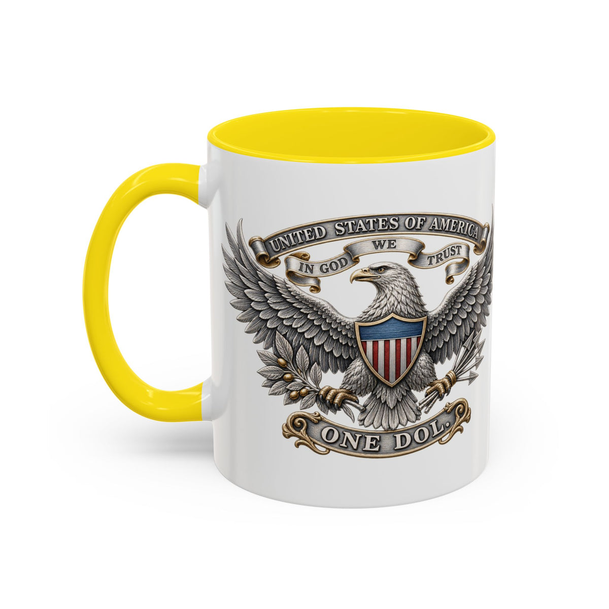 Eagle Shield Accent Coffee Mug — Patriotic "In God We Trust" Design