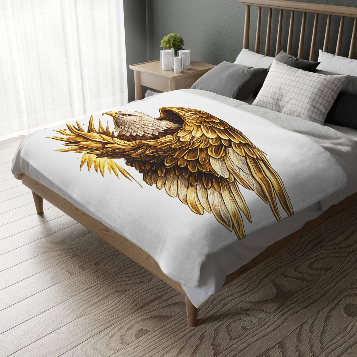 Golden Eagle Velveteen Throw Blanket — "Relentless" Two-Sided Microfiber