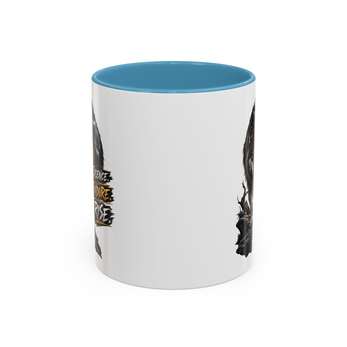 Wolf Graphic Coffee Mug — "Silence Endure Rise" Accent Ceramic Mug (11/15oz)