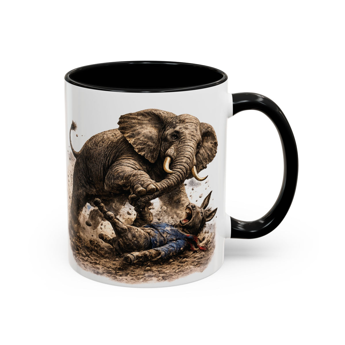 Elephant Charge Accent Coffee Mug — Dramatic Wildlife Illustration (11/15oz)