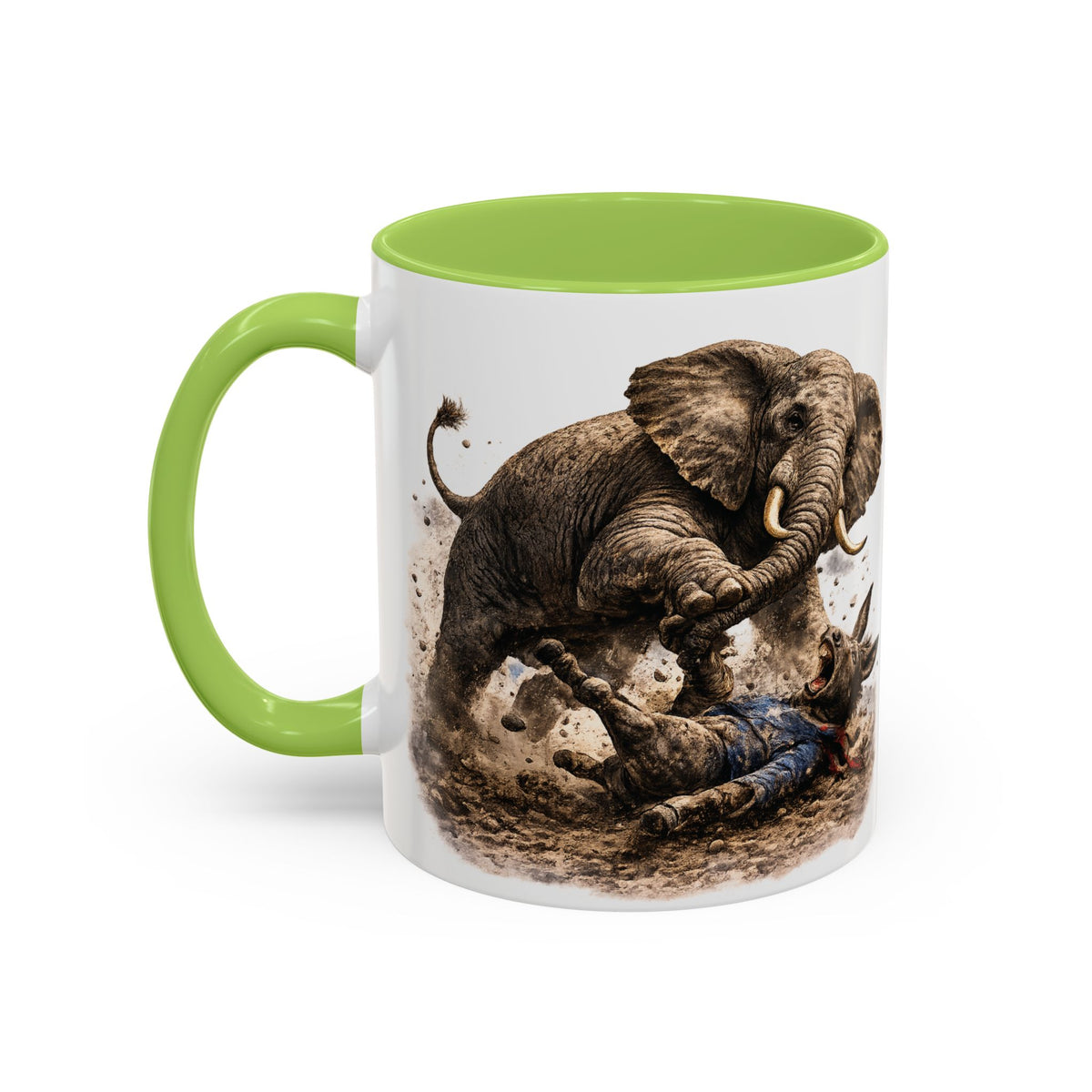 Elephant Charge Accent Coffee Mug — Dramatic Wildlife Illustration (11/15oz)