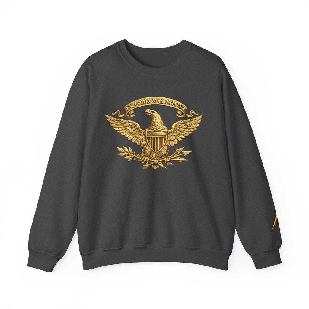 Gold Eagle Emblem Sweatshirt — ‘About We Trust’ Vintage Patriotic Crewneck