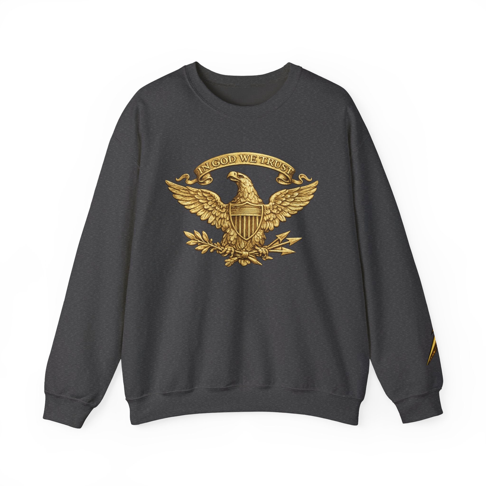 Gold Eagle Emblem Sweatshirt — ‘About We Trust’ Vintage Patriotic Crewneck