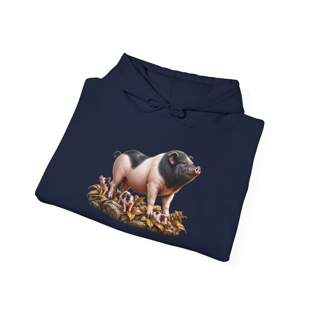 Pig Illustration Hoodie – Farmyard Black & Pink Pig Graphic Pullover