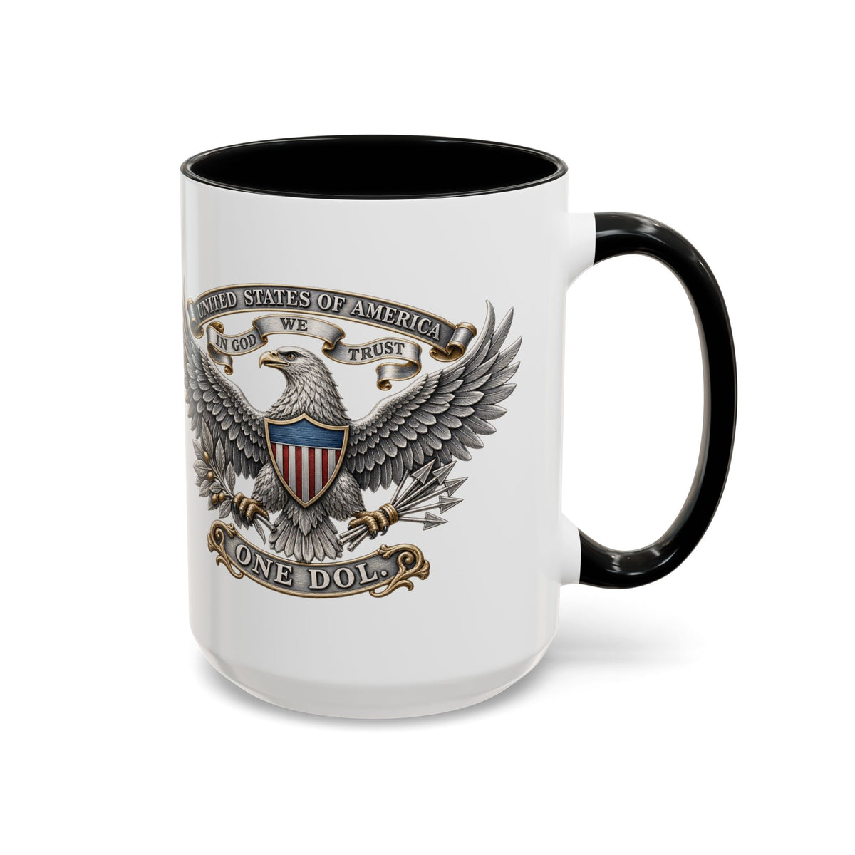 Eagle Shield Accent Coffee Mug — Patriotic "In God We Trust" Design