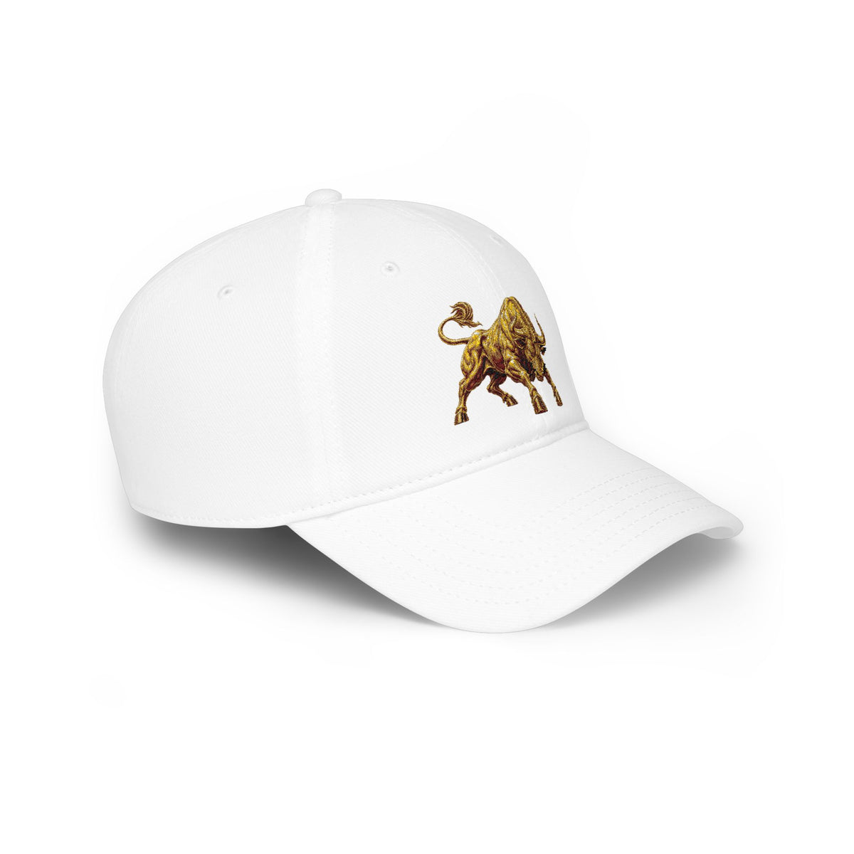 Gold Bull Embroidered Baseball Cap — Red Low Profile Hat for Stock Traders & Bold Streetwear